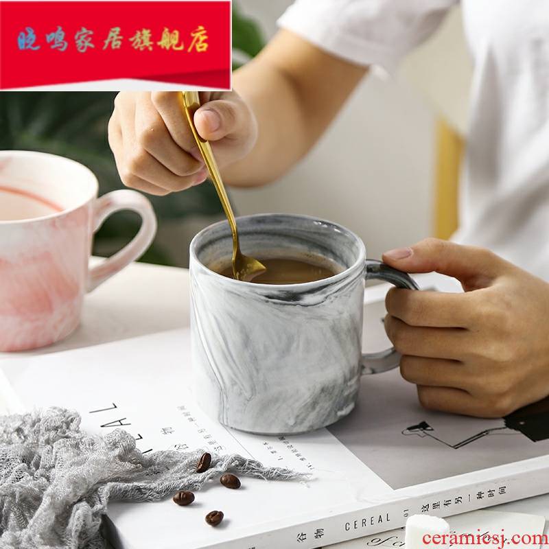 Marble coffee cup with cover run Chinese couples water glass ceramic mugs to customize a pair of creative trend