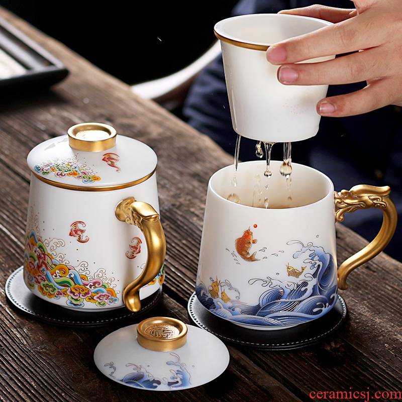 Office of the high - grade ceramic cup and meeting business boss cup with cover tea cup insulation colored enamel individual cup tea cup