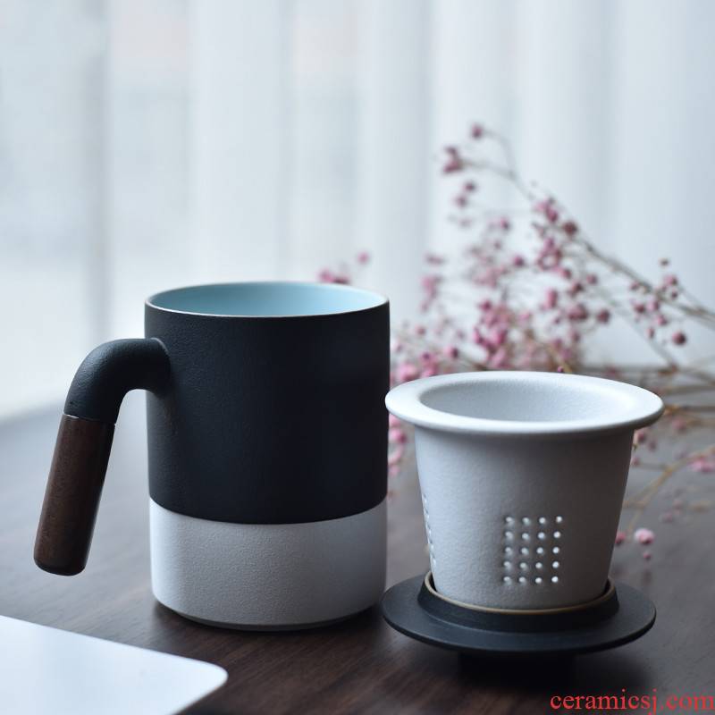 Poly real scene large capacity of ceramic filter with cover tea cup mark office tea custom portable travel cups