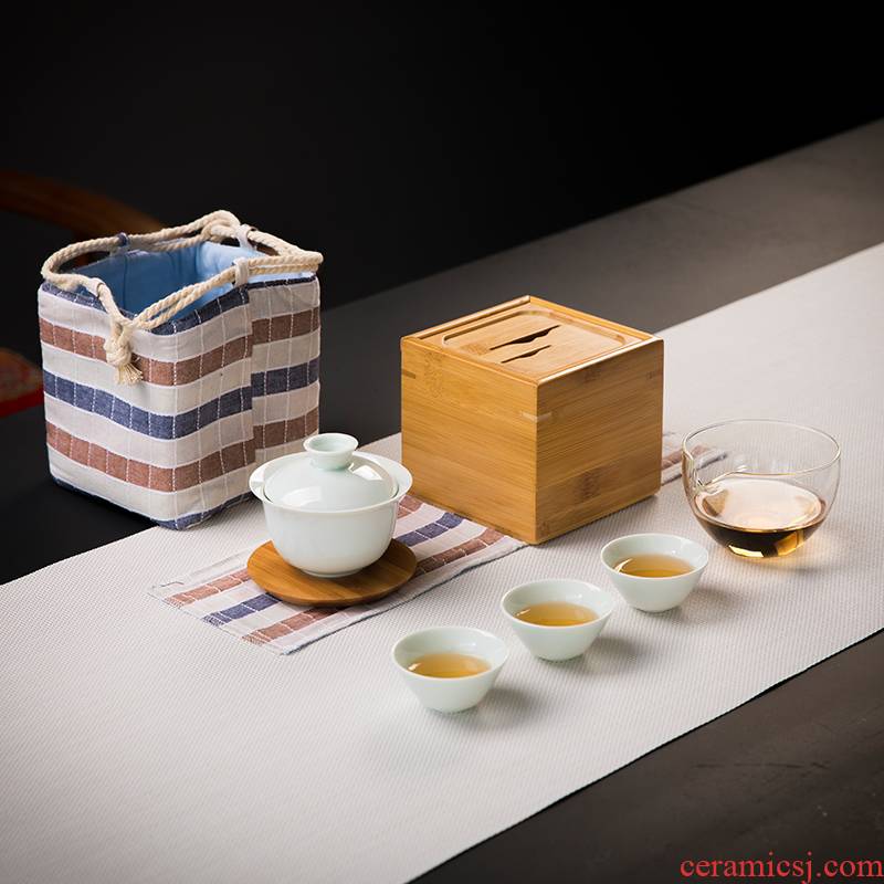Tour travel along with ceramic tea set suit portable BaoHu a pot of three cups of creative kunfu tea tea