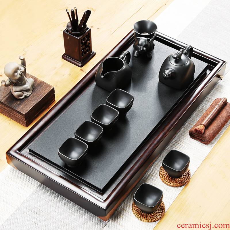 A friend is A complete set of tea sets with violet arenaceous kung fu tea set solid wood ebony ground sharply stone tea tray of tea table