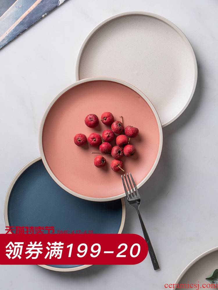 Eat steak BoBo plate household pure color food dish Nordic light wind disc key-2 luxury breakfast tray ceramic dinner plate
