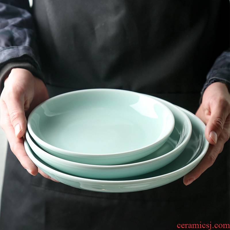 Longquan celadon fruit platter Japanese home plate sushi tableware flat round ceramic simple dish dish fish dish