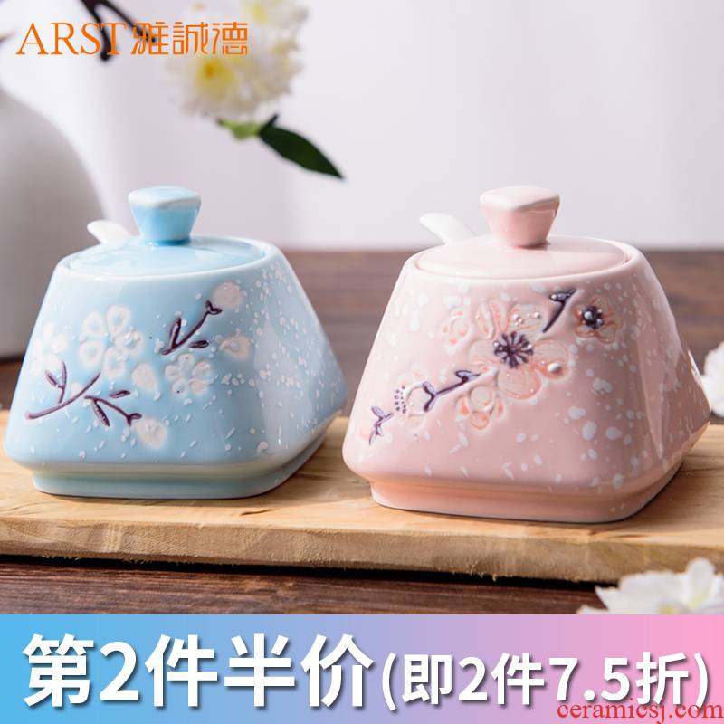 Ya cheng DE seasoning as cans ceramic creative Japanese kitchen household bottles with cover run of snow glaze contracted sugar jar of salt