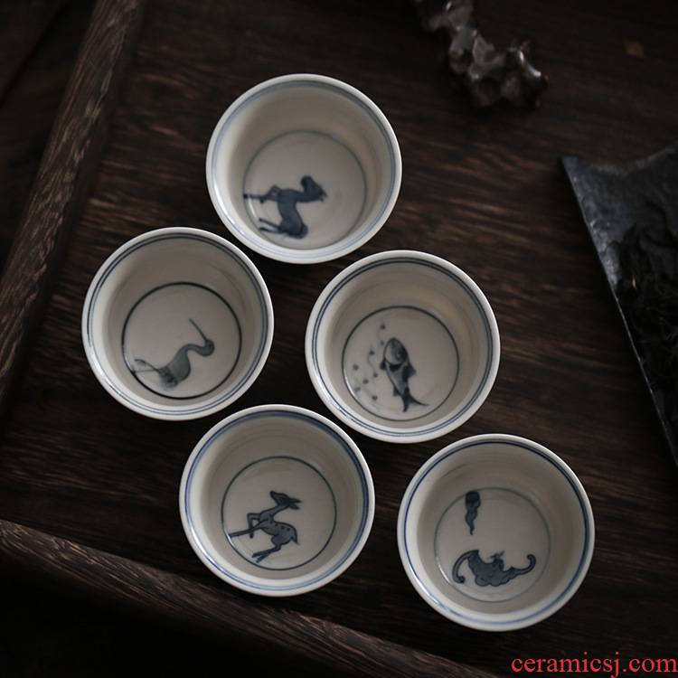 Poly real view jingdezhen blue and white hand draw sample tea cup kung fu tea cups of kung fu tea plant ash glaze small tea cups