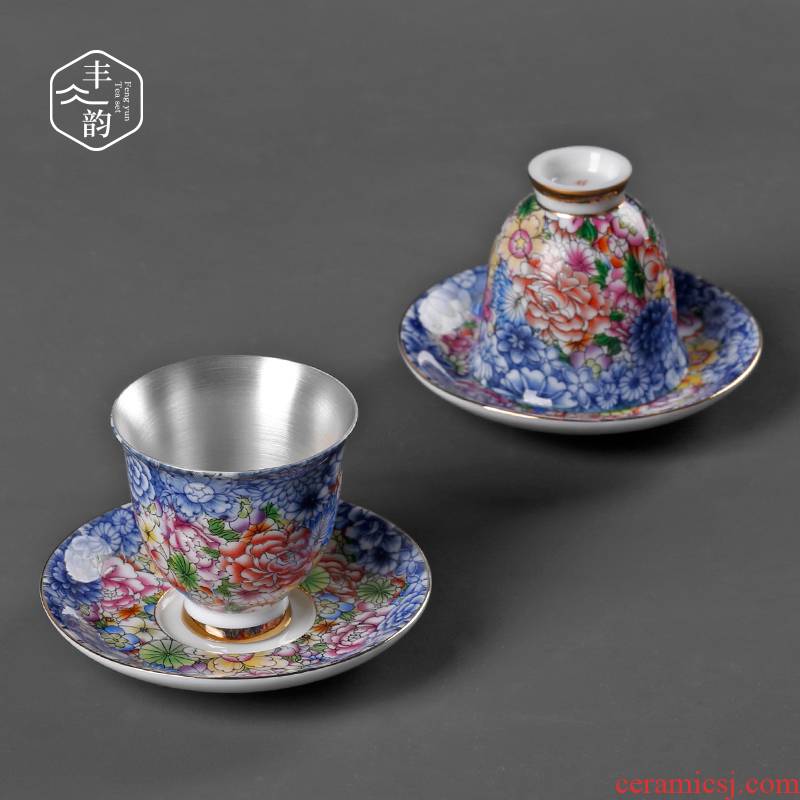 Tasted silver gilding kung fu tea master cup small ceramic cup single CPU use household sample tea cup silver cup individual hand