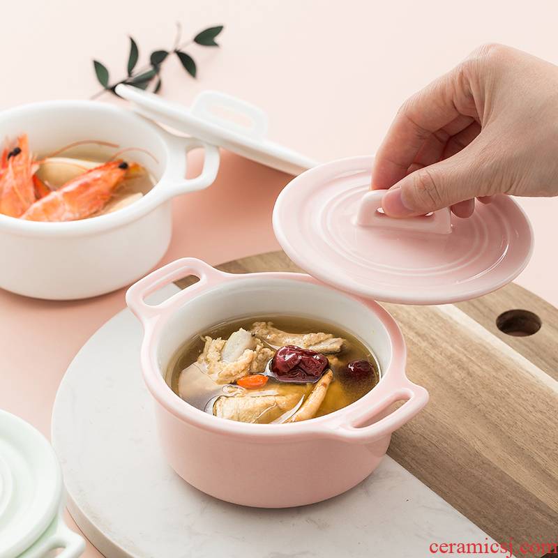 Japanese stewed soup bowl with cover household small pure and fresh and ceramic tableware ears roasted bowl bowl of steaming stew creative bird 's nest dense eggs