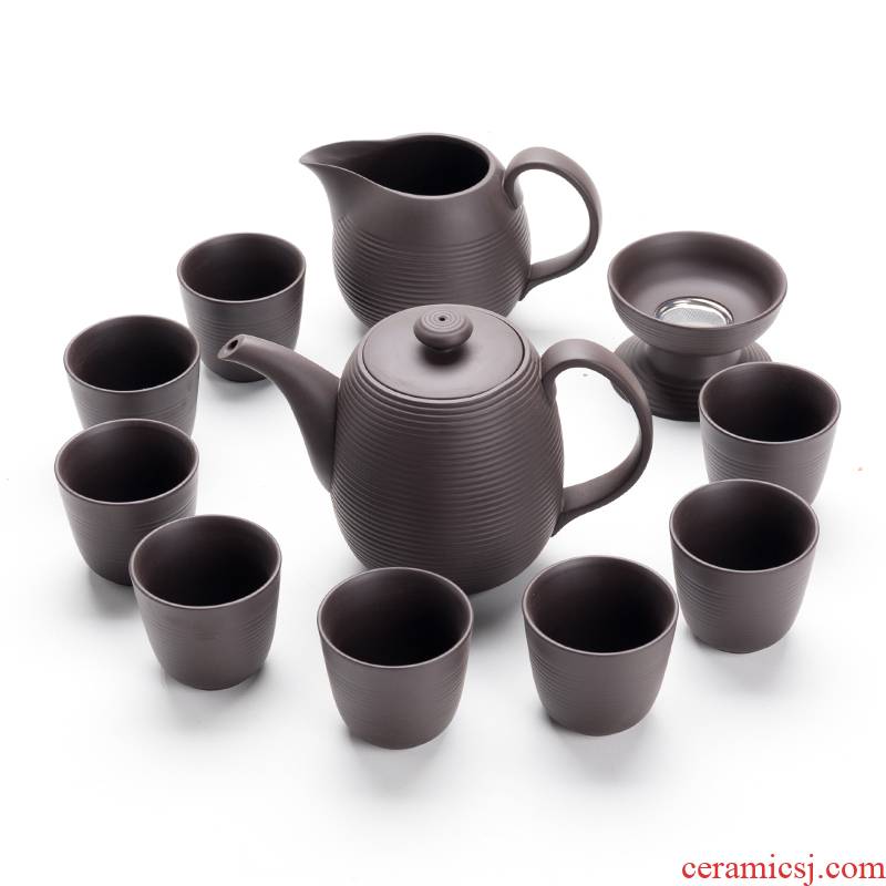 Household violet arenaceous kung fu tea set tea way of a complete set of tea cups and cups of purple clay teapot contracted with gift boxes