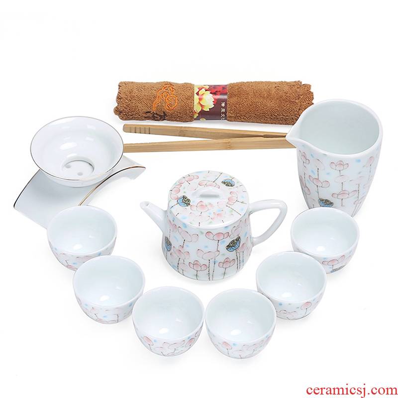 True sheng one thousand broke sweet white porcelain tea set in the glaze colored enamel porcelain contracted kung fu tea set a complete set of coloured drawing or pattern