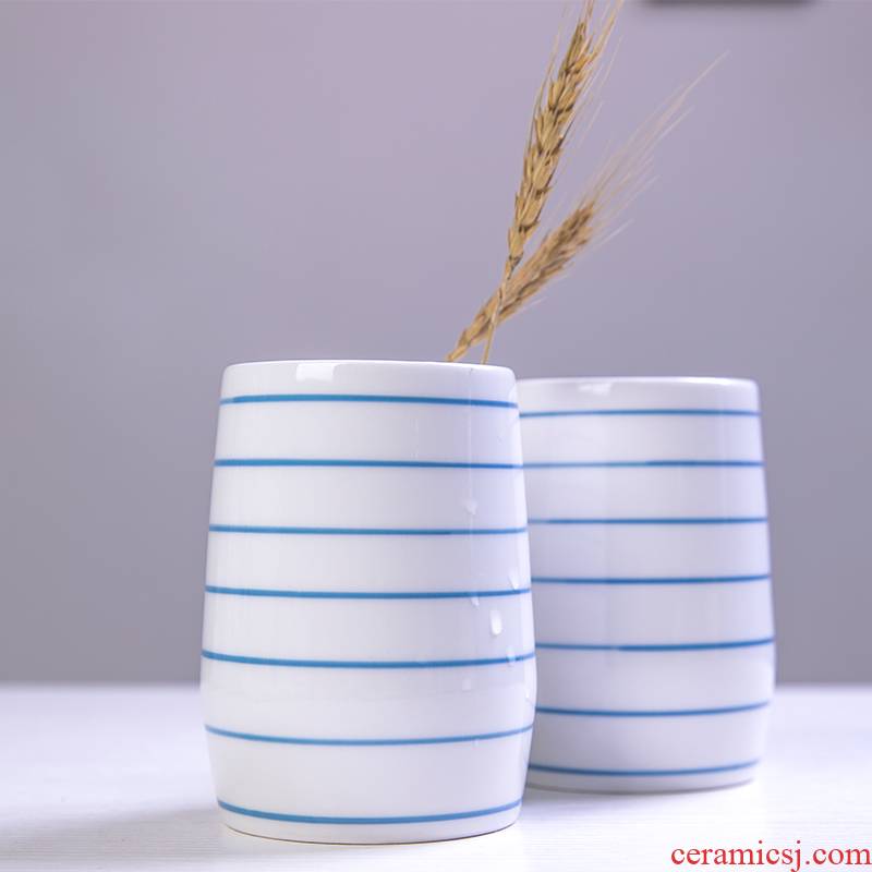 "Second half" mugs ceramic keller cup Japanese stripe cup household contracted cup straight koubei