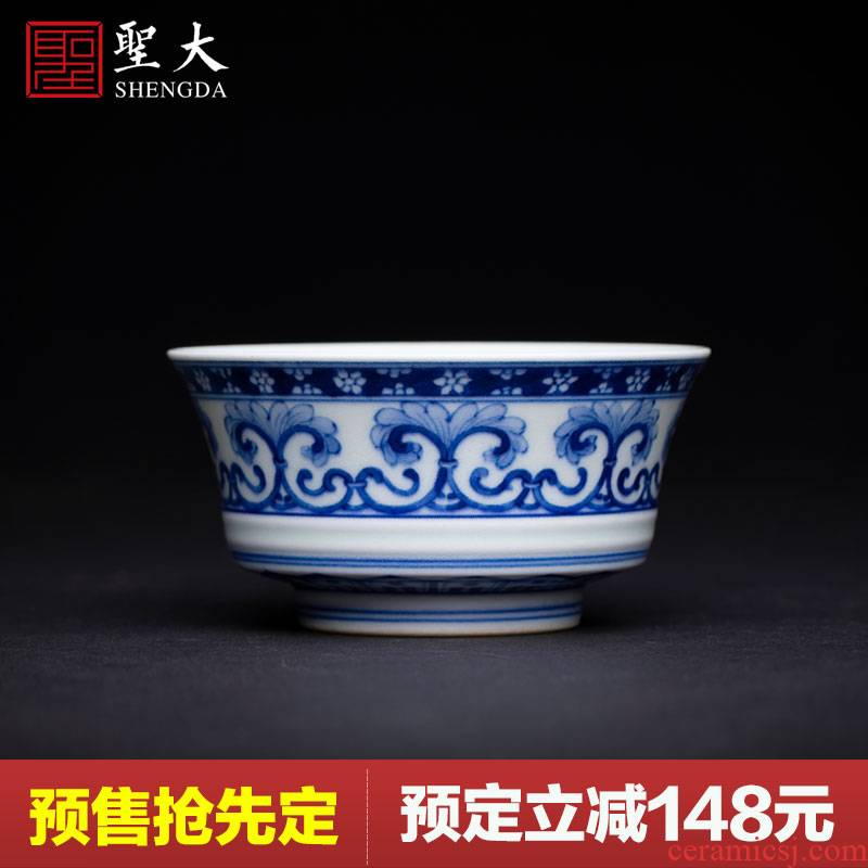 Santa teacups hand - made ceramic kungfu jingdezhen blue and white Chinese brake maintain water chestnut CPU master cup sample tea cup tea sets