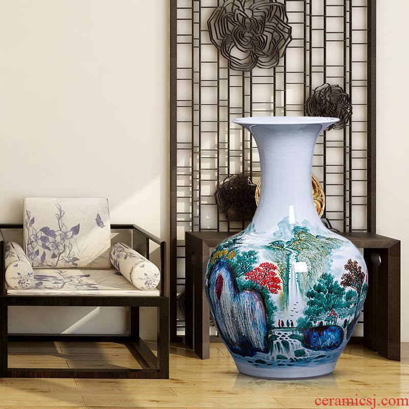 Hand - made pastel Chinese jingdezhen ceramics up ground landscape big vase furnishing articles ornaments large living room