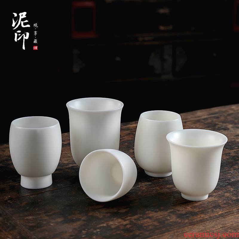 Dehua white porcelain clay seal sample tea cup master cup single cup large bowl suet jade porcelain kung fu tea tea set