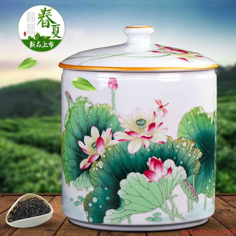 Caddy fixings ceramic seal tank retro household receives five Chen jin of jingdezhen pastel a large tea storage tanks