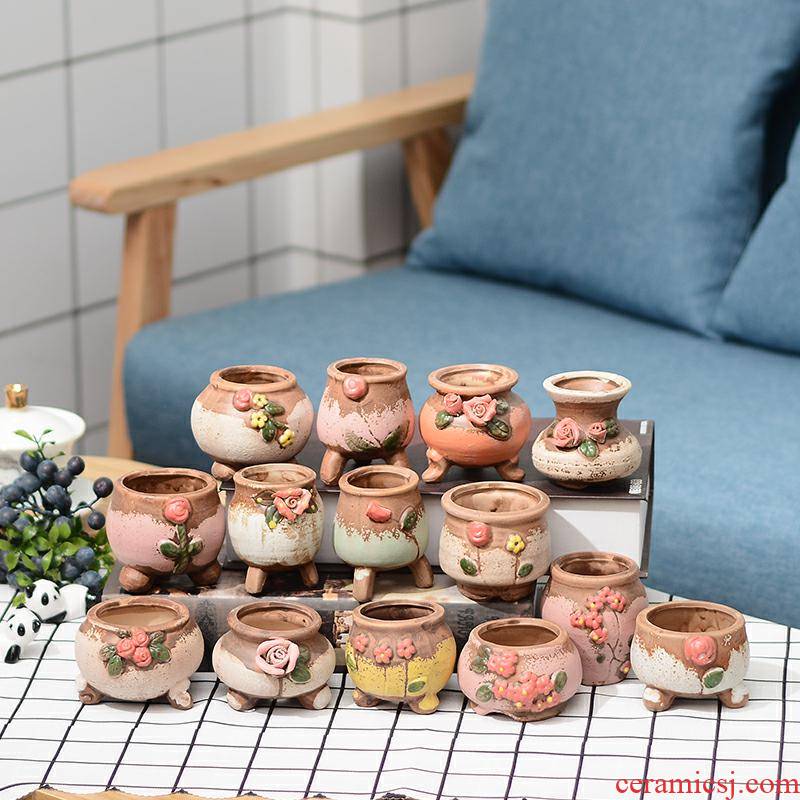 New fleshy flower pot in contracted ceramic mini control thumb shaped basin coarse pottery breathable flower implement special offer a clearance package mail