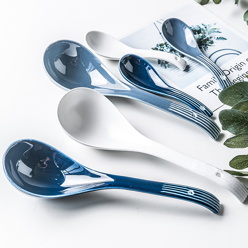 Web celebrity creative contracted household small spoon, soup spoon, ceramic tableware tableware with thick long handle large nonstick skillet with soup spoon