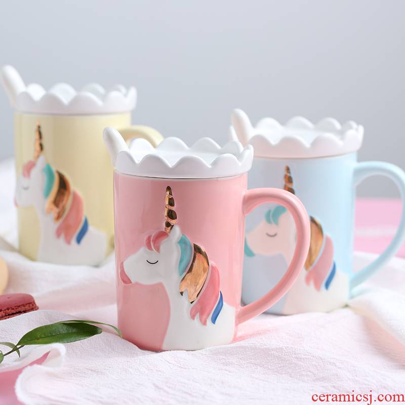 Mark cup super secret of water glass and lovely young girl ins ceramic cup of milk breakfast spoon web celebrity cup cup with cover