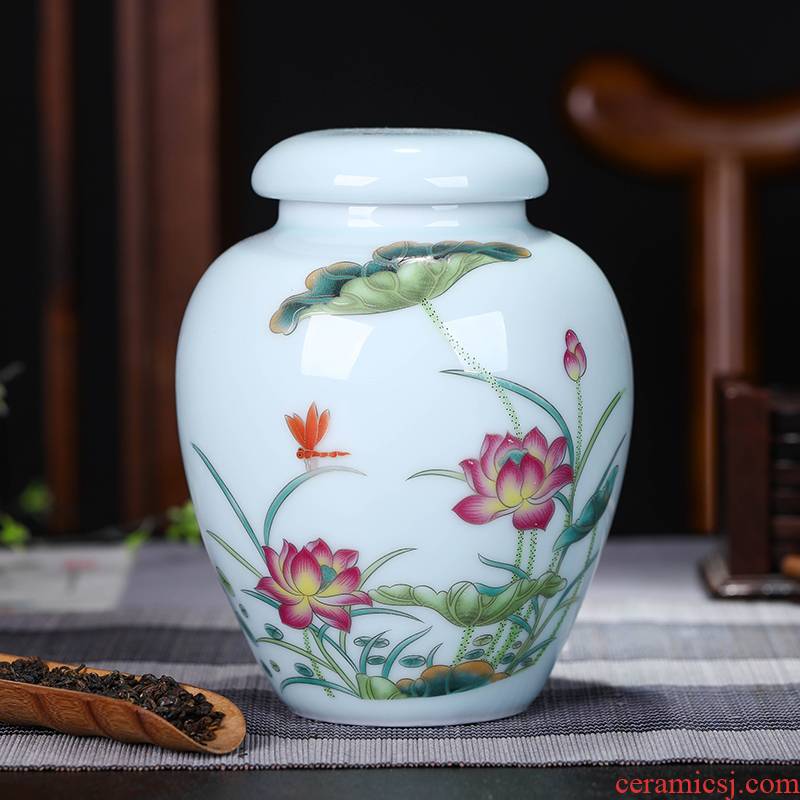 Ceramic tea pot home half jins of small seal storage tank moistureproof wake receives pu - erh tea storage POTS with cover