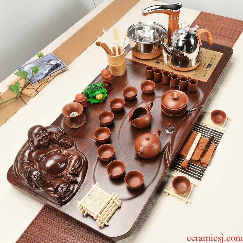 ZongTang kung fu purple sand tea set the home office of a complete set of tea sets of solid wood tea tray tea cups of electrical accessories