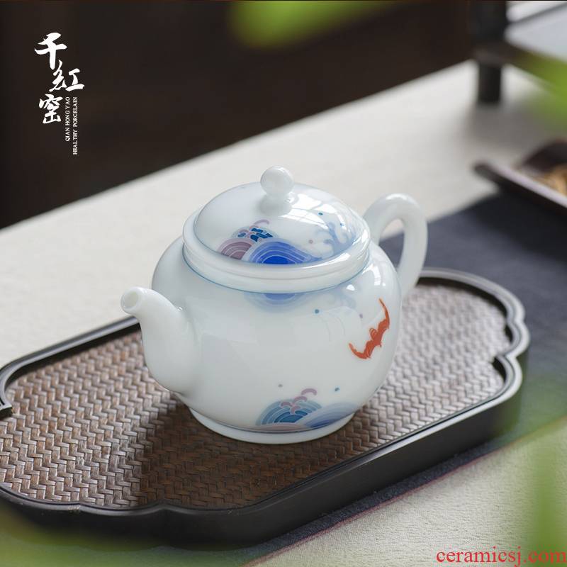Under the glaze colorful checking made ceramic teapot kung fu tea set small single pot of belt filter domestic Chinese teapot