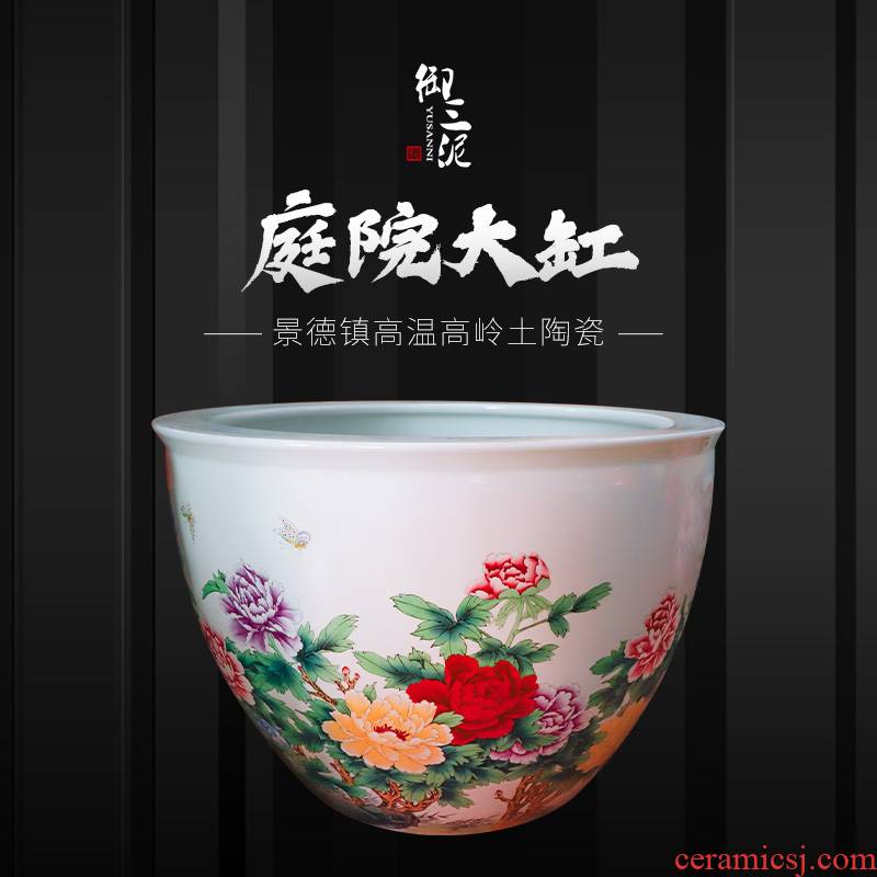 Chinese heavy jingdezhen ceramic cylinder large aquarium lotus sitting room design of ceramic cylinder cornucopia water lily powder enamel
