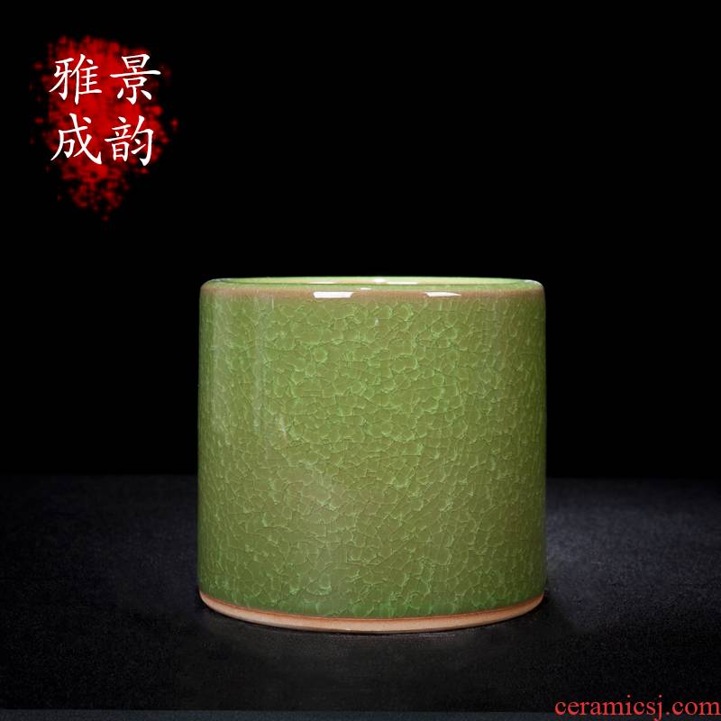 Jingdezhen ceramic borneol on glaze brush pot sitting room, the study of new Chinese style pen decoration handicraft furnishing articles