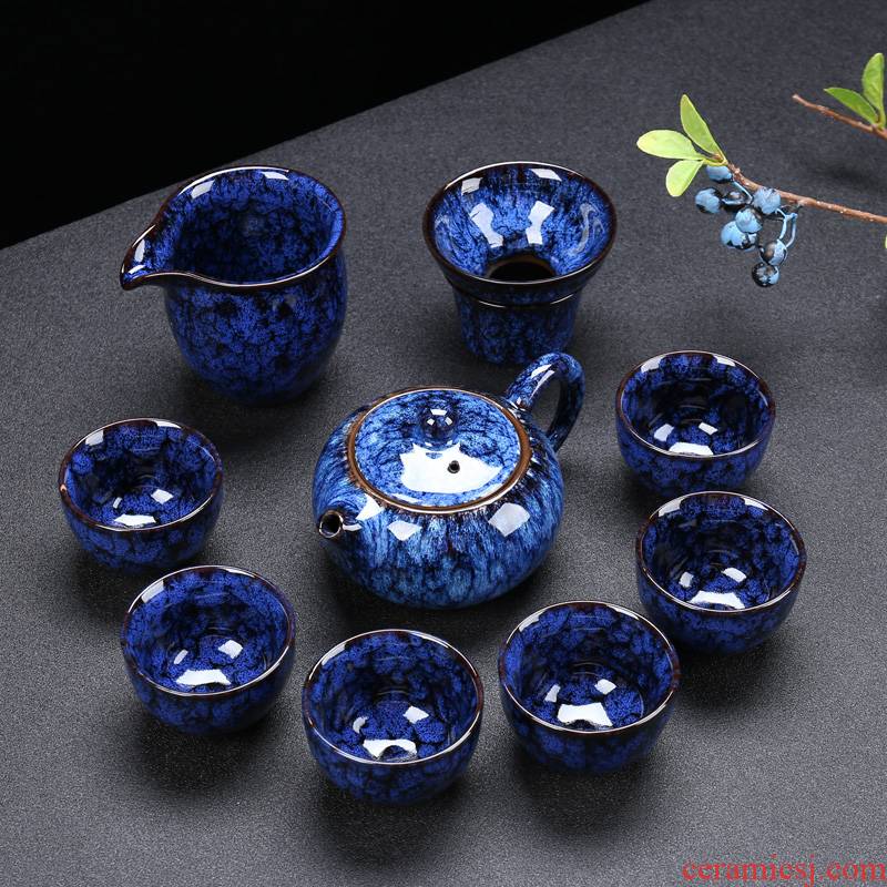 Variable kung fu tea set suit household temmoku TuHao glaze to build the lamps of a whole set of ceramic tea cup lid bowl masterpieces