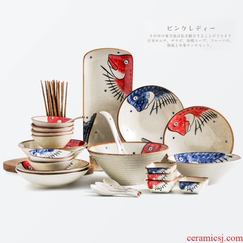Porcelain color beauty creative Japanese 6 people eat ceramic tableware suit household dish dish dish soup bowl bowl suit