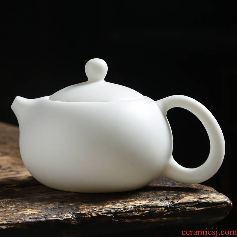 Leopard lam, dehua biscuit firing suet jade white porcelain teapot household kung fu tea teapot pure manual xi shi pot