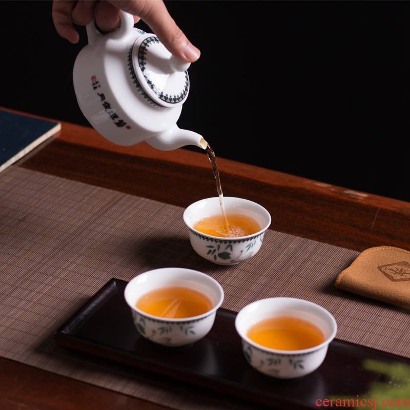 Under the liling glaze colorful hand - made decorative pattern of a complete set of tea set hunan porcelain tea cups) tea POTS, household gifts kit
