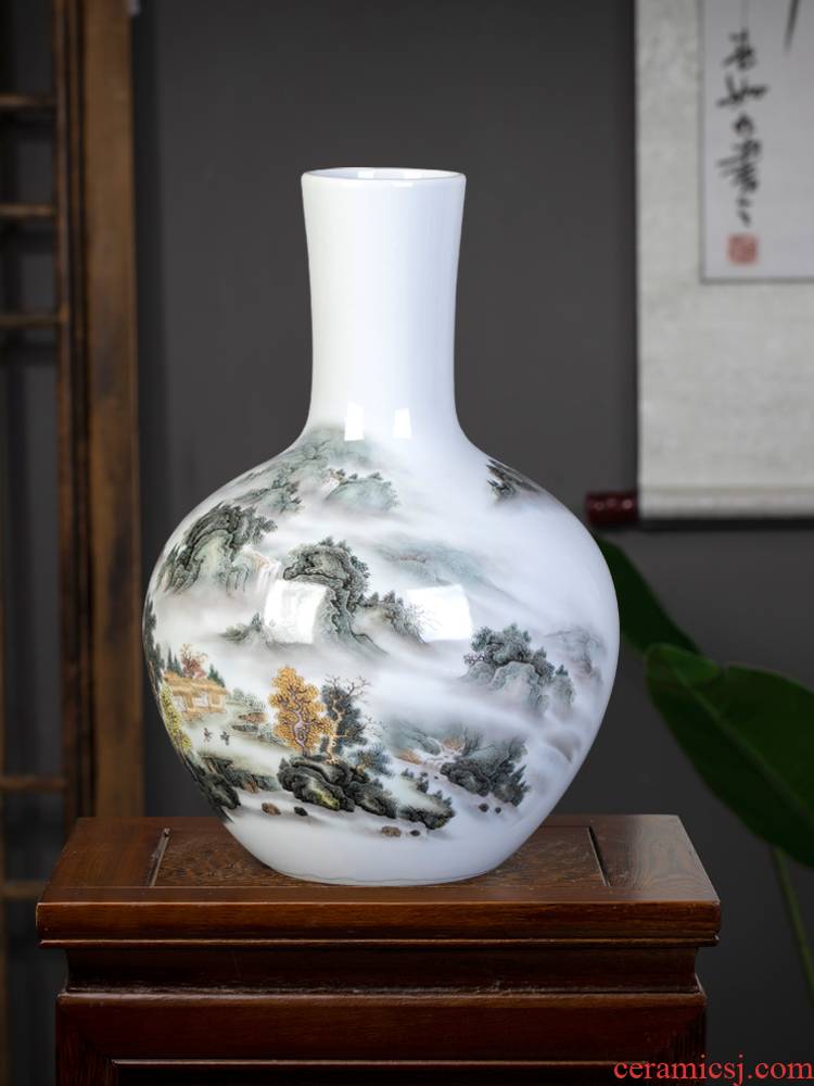 Landscape painting of jingdezhen ceramics vase furnishing articles Chinese flower arranging rich ancient frame sitting room home decoration arts and crafts