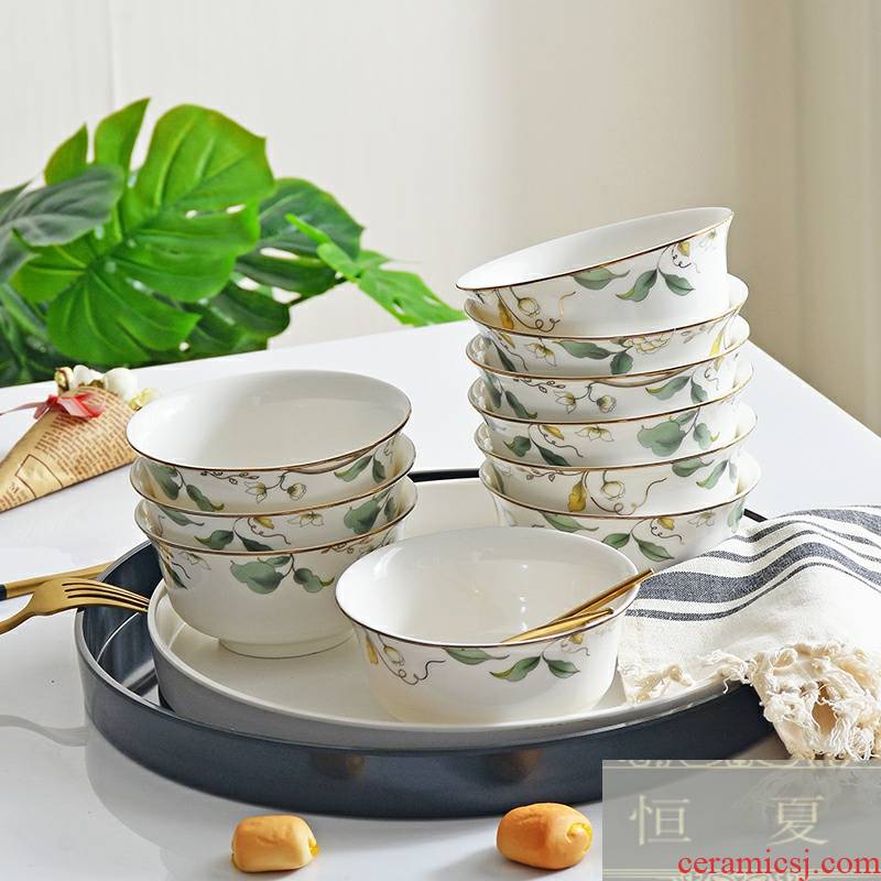 Household rice bowls bowl set 6/10 only 4.5/5/6 inches soup bowl a large rainbow such use ceramic tableware bowls