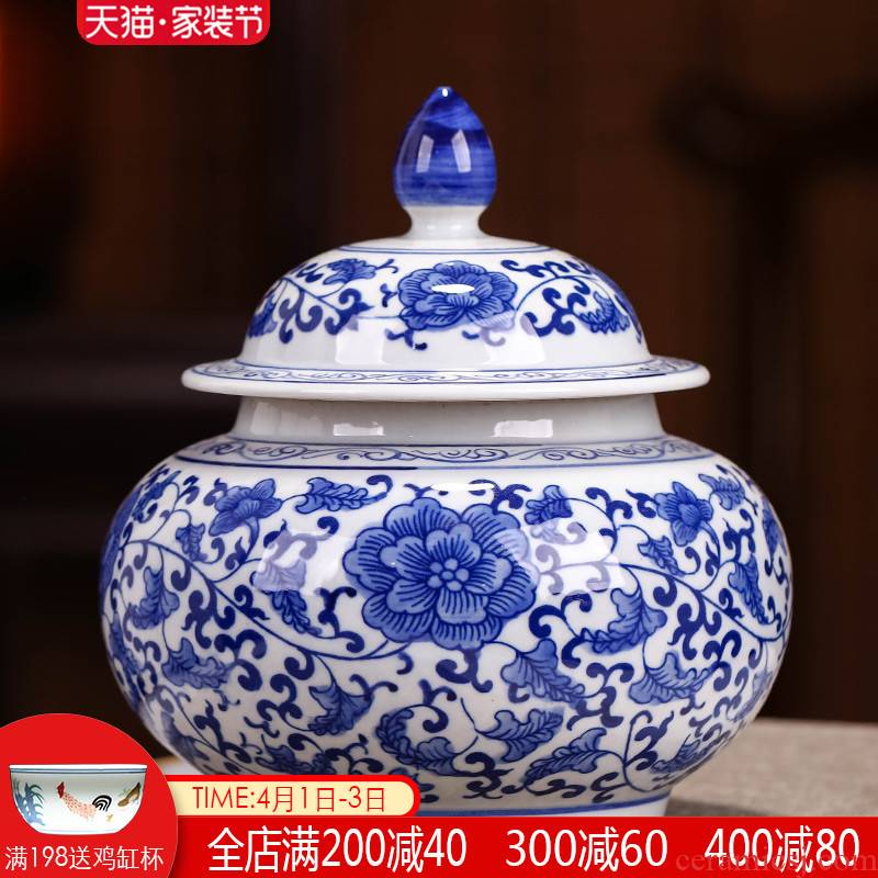 Blue and white porcelain of jingdezhen ceramics caddy fixings with cover seal puer tea pot 1 catty household storage decorative furnishing articles