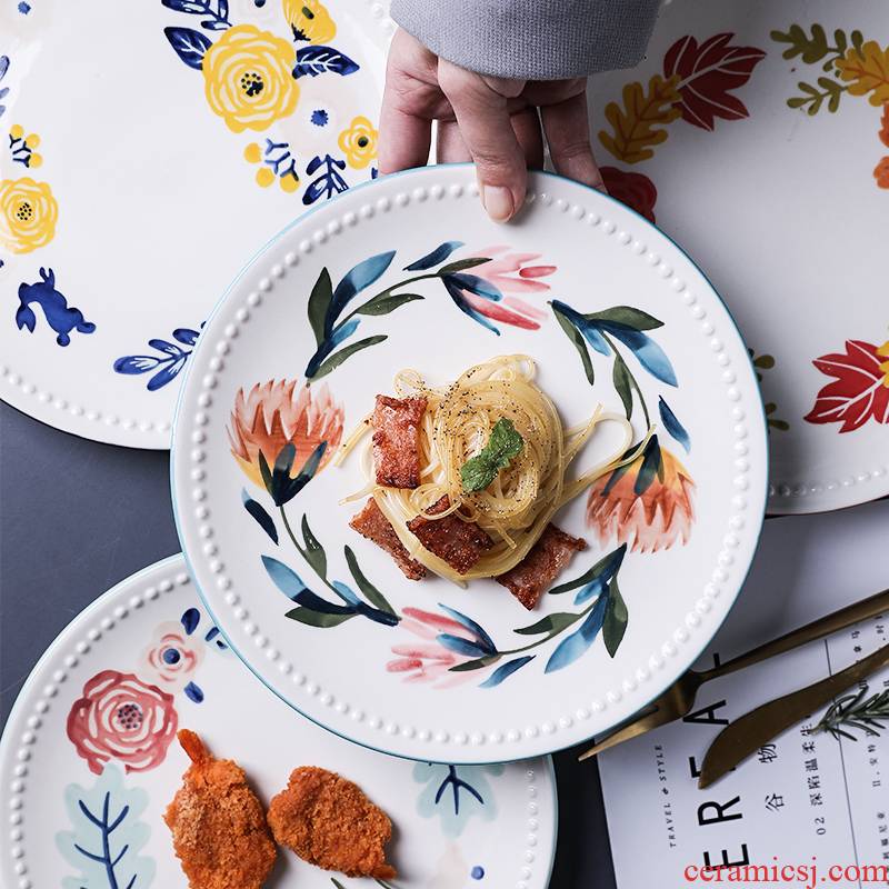 Tinyhome hand - made seasons under glaze color porcelain dish dish dish fresh household tableware breakfast salad bowls plates