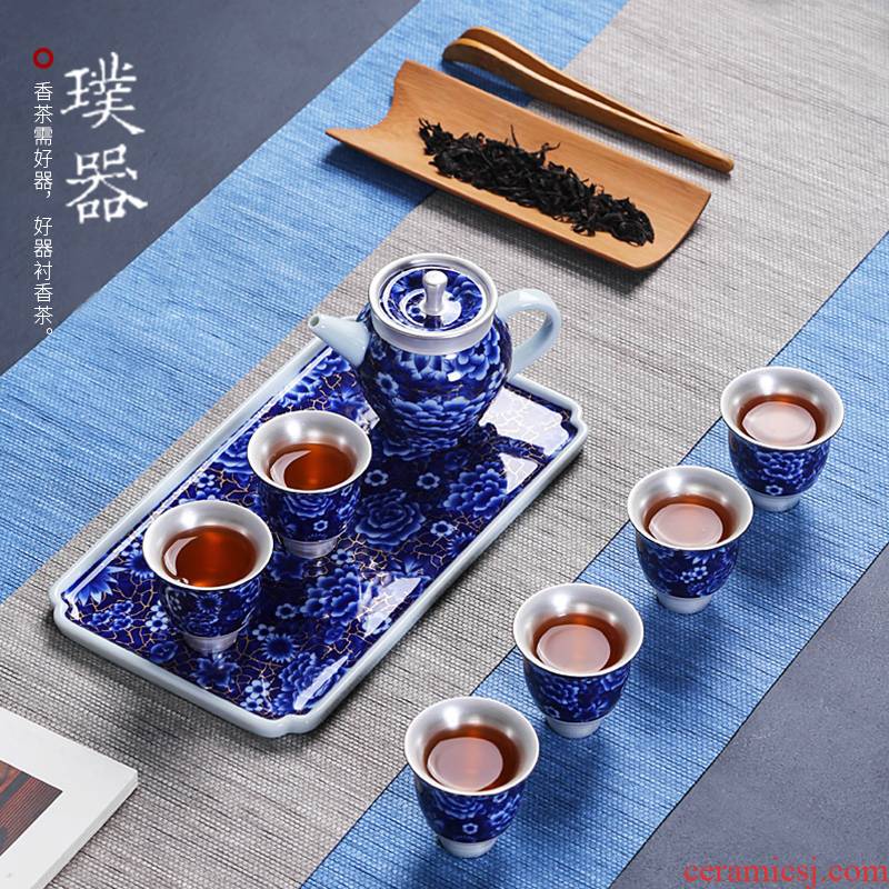 Kung fu tea set home office coppering. As silver restoring ancient ways is a complete set of blue and white porcelain ceramic teapot teacup tea gift boxes