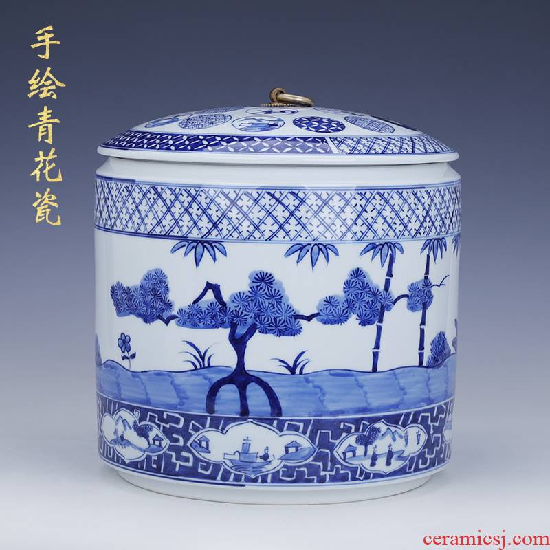 Archaize bread seven pu 'er tea tank ceramic storage tank furnishing articles installed container jingdezhen blue and white porcelain