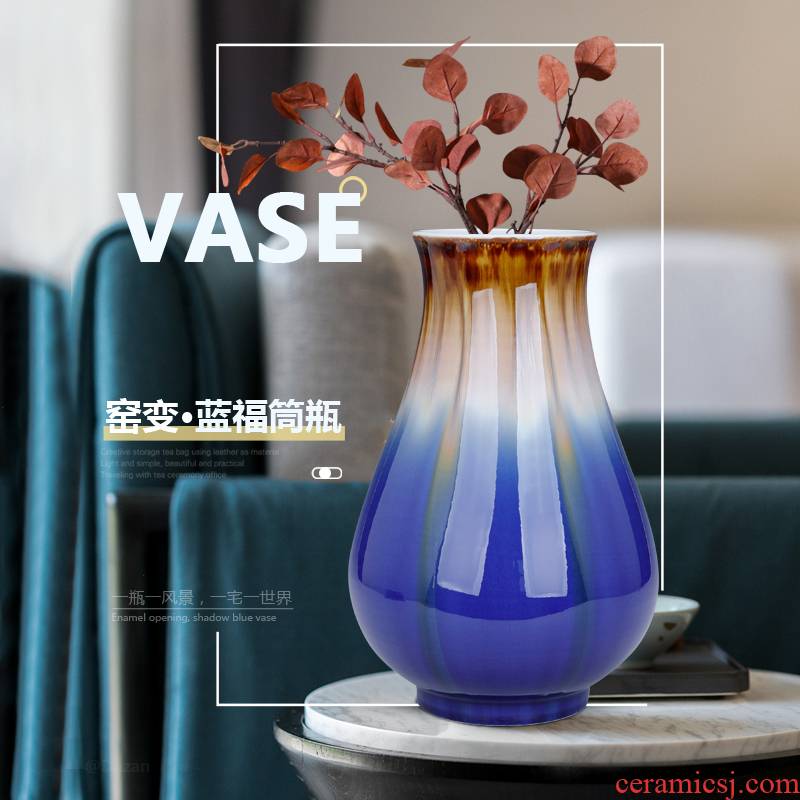 Blue up expressions using wide lucky bamboo dried flower ceramic water raise large living room TV cabinet vase to heavy furnishing articles