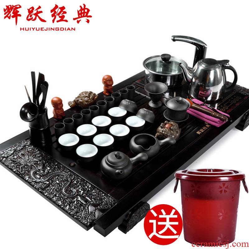 Hui make purple sand tea set a complete set of kung fu tea set a complete set of solid wood tea tray induction cooker tea set