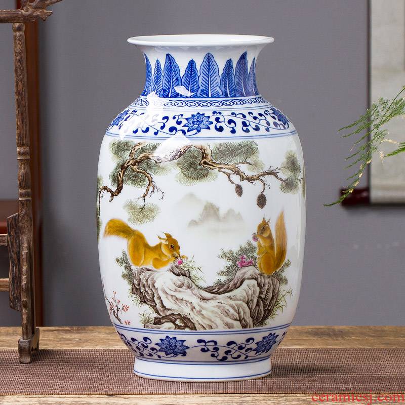 New Chinese style household jingdezhen ceramics bucket color blue and white porcelain vase flower arrangement sitting room adornment is placed TV ark