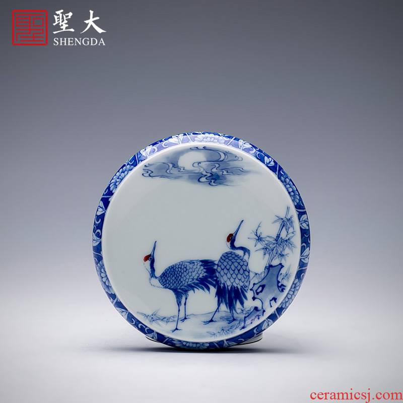 The big buy blue and white moonlit double crane, hand - made ceramic cover cover all hand jingdezhen kung fu tea accessories cover holder frame