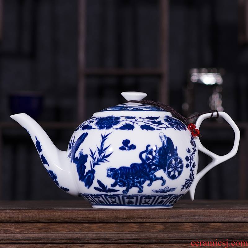 Ceramic kung fu tea pot teapot big pot of high - capacity of jingdezhen blue and white porcelain that occupy the home under the thin foetus enamel color