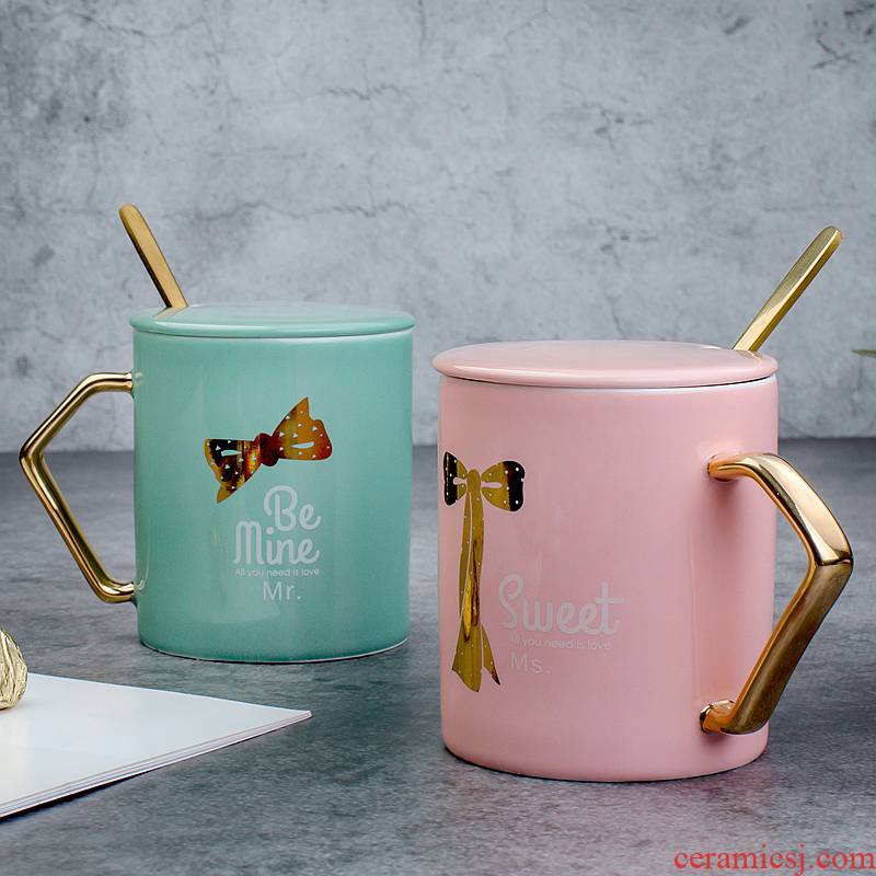 Creative fashion contracted household ceramic keller cup han edition coffee lovers cups with cover teaspoons of male and female students
