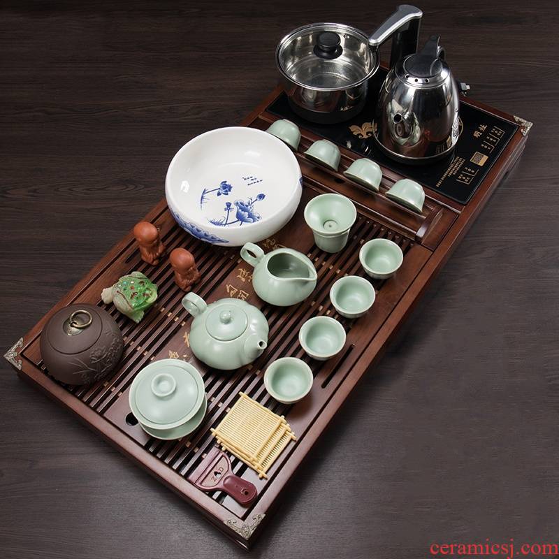Kung fu tea set solid wood tea tray was modern home sitting room tea, a complete set of automatic ceramic tea cups