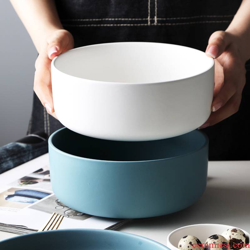 Northern wind matte enrolled tableware pure color rainbow such as bowl plate composite ceramic salad bowl bowl rice bowl a single large soup bowl