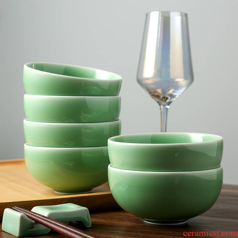 Longquan celadon domestic large eat bowl creativity tableware trumpet dilute your job a single 10 ceramic thick rice bowls