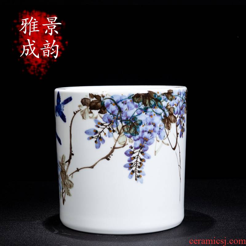 Jingdezhen ceramic hand - made sabingga sukdun dergici jimbi brush pot sitting room is the study of new Chinese style rich ancient frame accessories furnishing articles