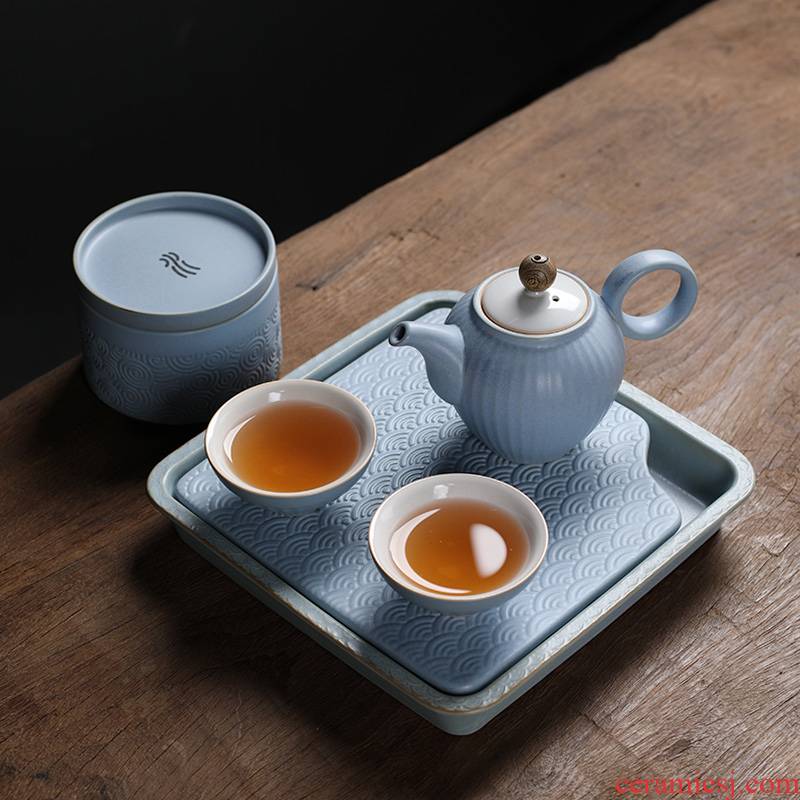 Coarse pottery kung fu tea set ceramic cordless teapot teacup tea tray was a pot of two cups of tea gift box