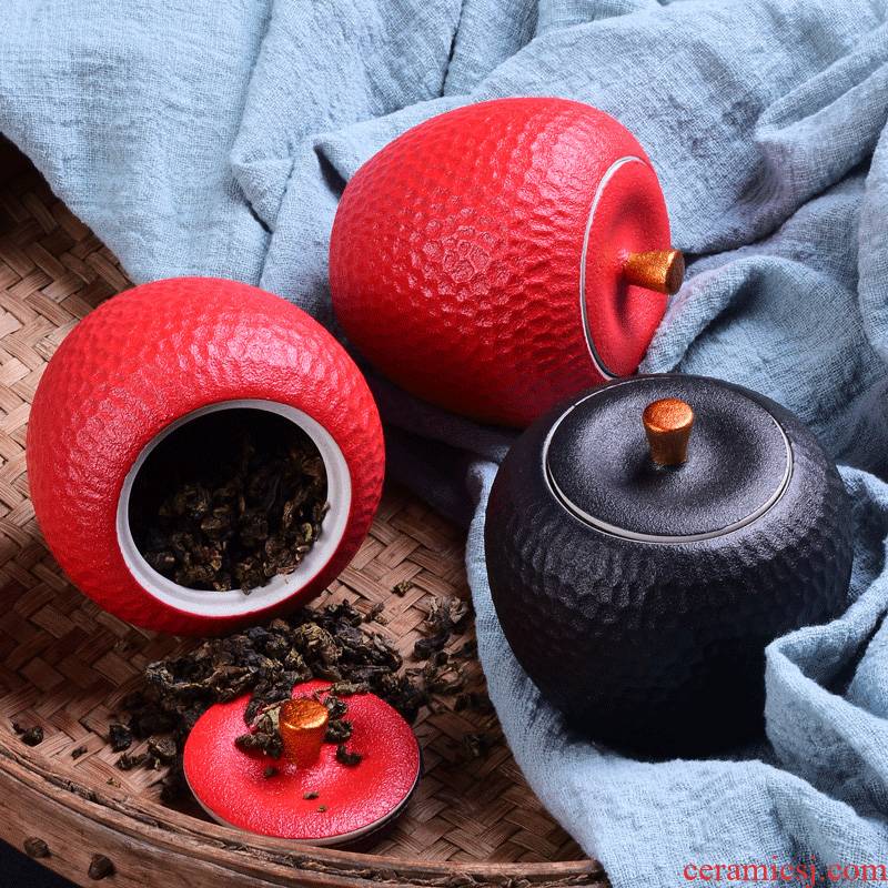 Caddy fixings ceramic small gift Christmas apple can safely seal pot red green tea pu 'er tea sets