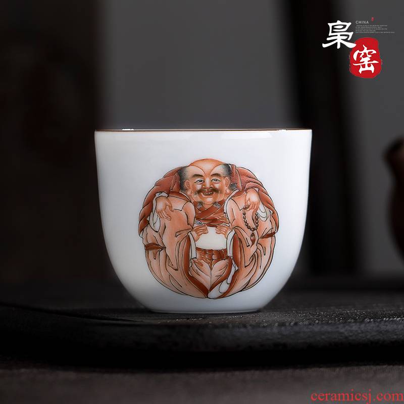 Jingdezhen ceramic tea set kung fu masters cup hand - made cups asked Buddha sample tea cup single CPU hand alum red cup