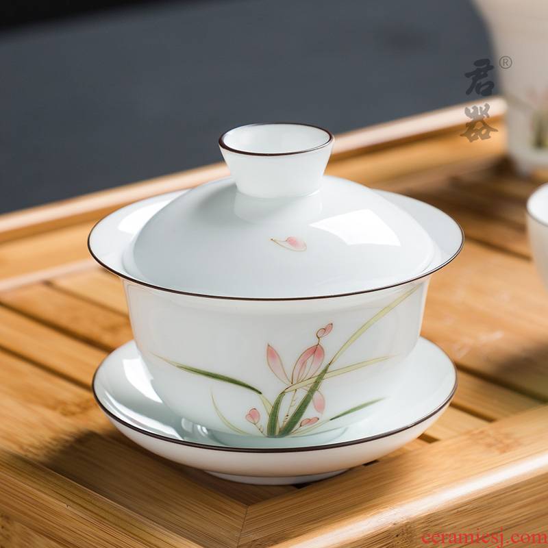 Jun ware elegant hand - made ceramic kung fu tea tureen under glaze color porcelain only three cups of tea bowl to tea cups